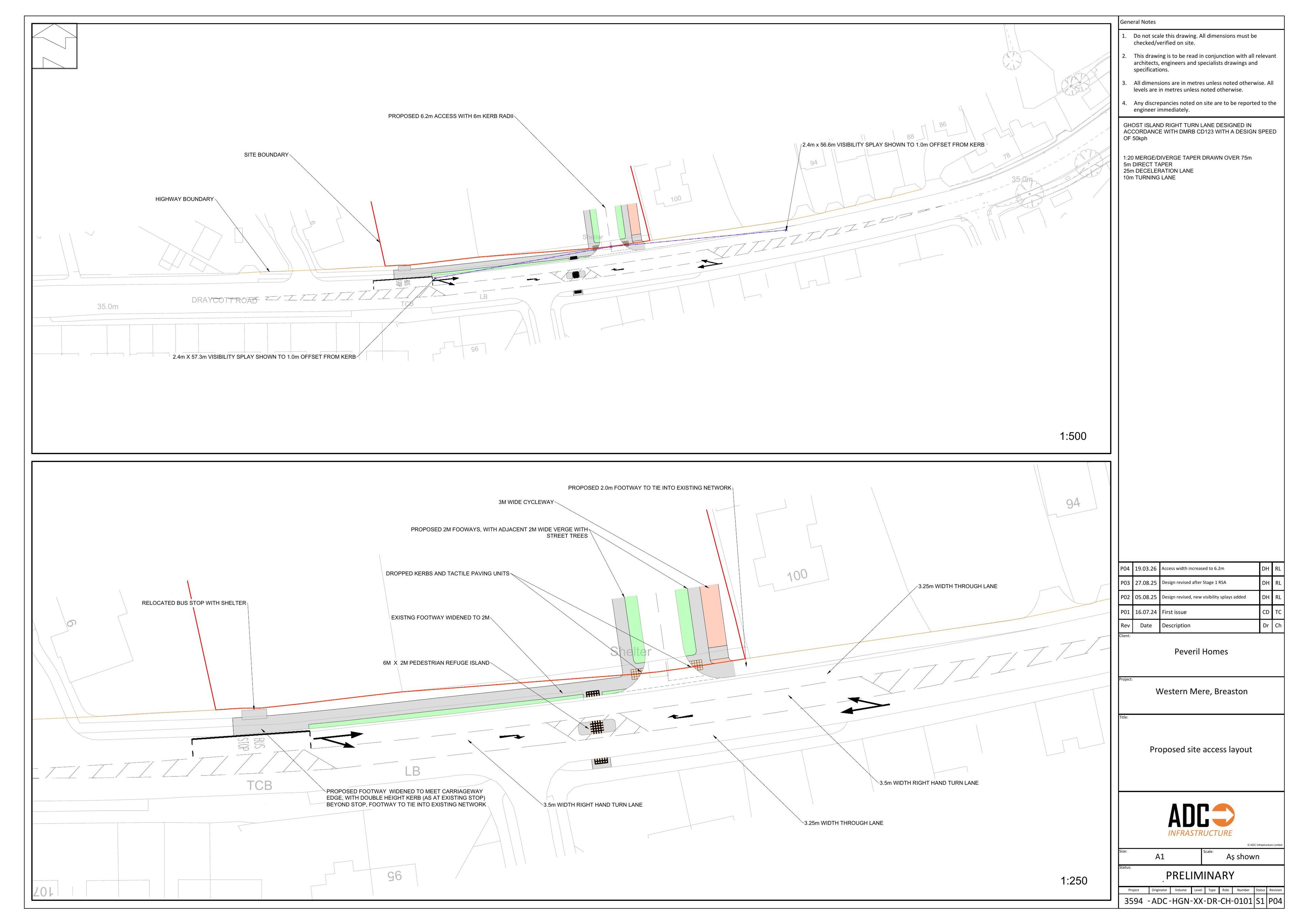 Proposed site access layout drawing on the A6005.